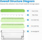 1.0" Ice Cube Trays for Freezer, PHINOX Ice Tray, 2-Tier(32Cubes/Tier)Green