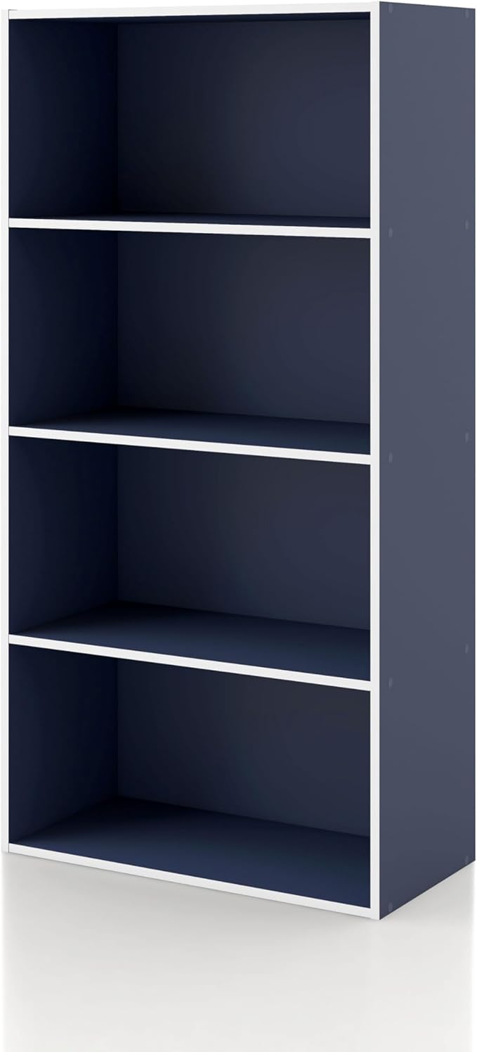 Apexa 4-Tier Cube Storage Organizer Shelves, Stackable Wood Bookcase Fits Cubby Bins for Organization, Dorm Teen Room Decor & Home Office, Steel Blue