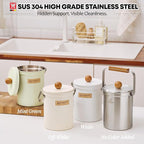Kitchen Countertop Compost Bin 101Ounces / 3Liter with Airtight Lid, SUS304 Stainless Steel Odor-Free Food Waste Bin with Wooden Handle Stylish Design/Bathroon Trash Can (Mint Green)