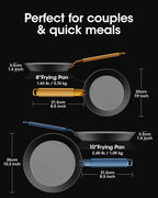 Carbon Steel Frying Pan Set, 8 & 10 Inch Nitrided Skillets | 2 Versatile Sizes for Everyday Meals; Natural Patina Builds Over Time without Chemical Coatings