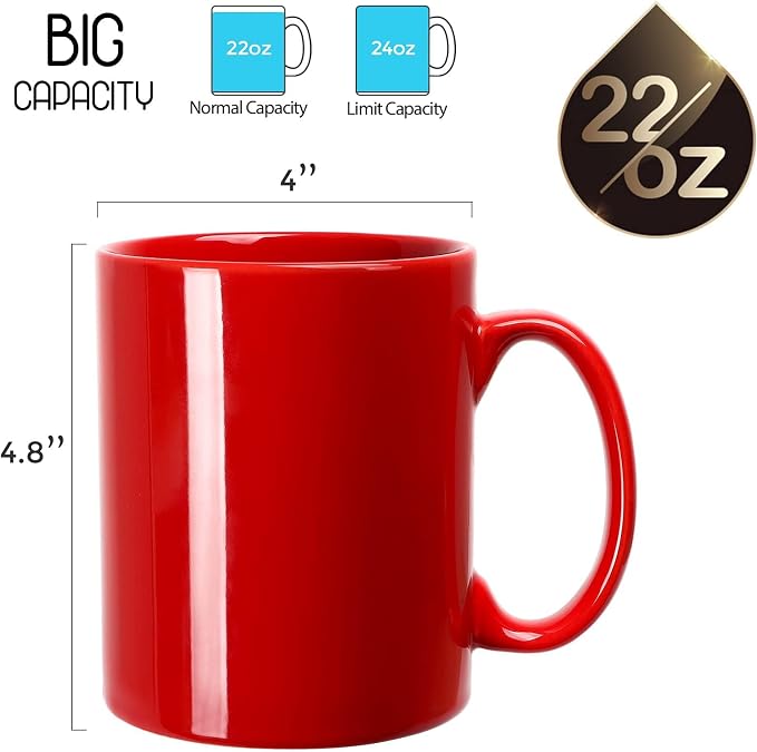 Large Coffee Mugs, 22 OZ(650ml) Extra Coffee Mug Set of 2, Smooth Ceramic Boss Cups, Big Capacity and Large Handle, for Dad Men, Red