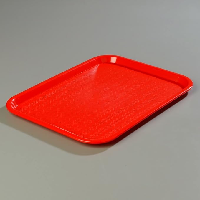 Carlisle FoodService Products Cafe Fast Food Cafeteria Tray with Patterned Surface for Cafeterias, Fast Food, And Dining Room, Plastic, 17.87 X 14 X 0.98 Inches, Red, (Pack of 12)