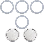 Moka Pot Replacement Parts Set with 2 Stainless Steel Filters and 4 Silicone Gasket Seals for 3 6 9 Cup Espresso Maker Coffee Accessories(9Cup)