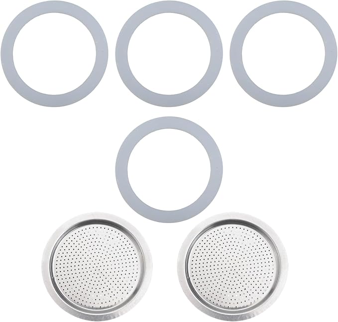 Moka Pot Replacement Parts Set with 2 Stainless Steel Filters and 4 Silicone Gasket Seals for 3 6 9 Cup Espresso Maker Coffee Accessories(9Cup)