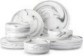 MALACASA 12 Pcs Porcelain Plates and Bowls Sets,Dinnerware Set for 4,Grey | Modern Ceramic Dishware Set,Kitchen Dining Ware,Microwave and Dishwasher Safe,Unique Marble Grey Design,Series LUNA