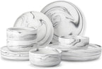 MALACASA 12 Pcs Porcelain Plates and Bowls Sets,Dinnerware Set for 4,Grey | Modern Ceramic Dishware Set,Kitchen Dining Ware,Microwave and Dishwasher Safe,Unique Marble Grey Design,Series LUNA