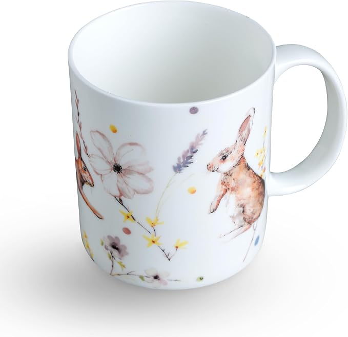 Maison d' Hermine Coffee Mug with Handles Tea Cups (12 Ounce, Pack of 1) | Fine Bone China Coffee Mugs for Hot Beverages Cappuccino Latte Home Restaurant Hotel Spring Summer -Easter Zest - Rabbits
