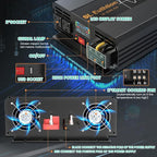 2000W Pure Sine Wave Power Inverter 12V DC to 120V AC 60HZ with LCD Display, USB Port, Wireless Remote Control（10M）, Solar, Outdoor