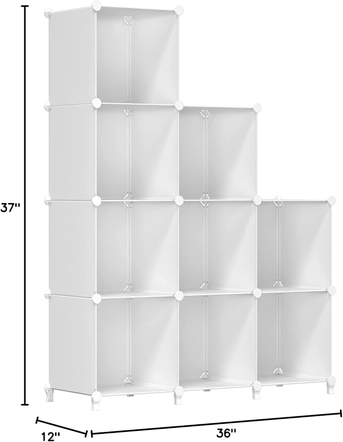 FUNLAX Cube Storage Shelf, 9 Storage Cubes Closet Organizers and Storage Portable Cube Storage Organizer Plastic Bookshelf Bookcase for Study Room, Bedroom, Office, White