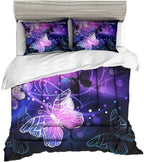 Sunnycitron 3D Purple Butterfly Bedding Queen Comforter Set Dreamy Butterfly Comforter Set for Girls Neon Butterflies Purple Bed Comforter (1 Comforter + 2 Pillowcases),Easy-Wash Fade Resistant