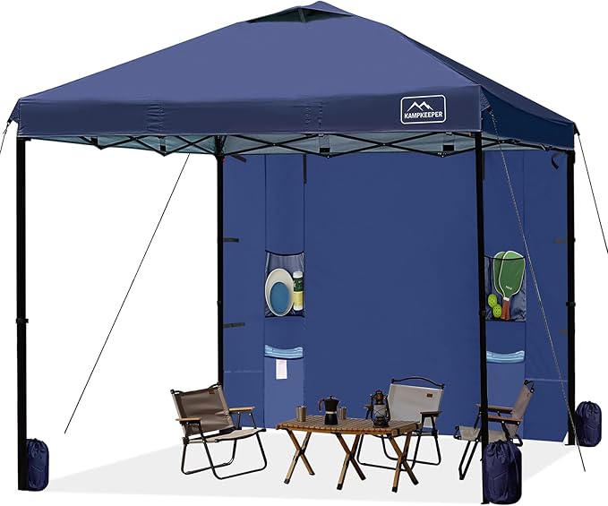 KAMPKEEPER 10x10 Easy Pop Up Canopy Tent with Sidewalls, Instant Outdoor Shade Shelter with Removable 10FT Sun Walls, Quick Setup Waterproof and UV-Resistant for Patio (Navy Blue, 1 sidewall)