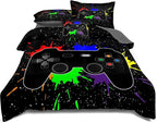 Kids Gaming Bedding Sets, 6 Piece Gamer Comforter Sets for Teens Boys Queen Size for Bedroom Comforter Set Adult 3D Gamepad Microfiber Bedding Sets Fits All Season