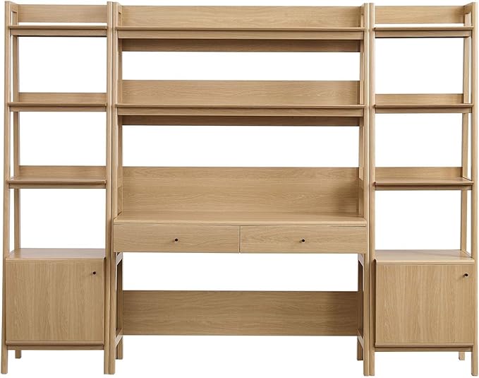 Modway Bixby 3-Piece Home Office Desk and Bookshelf Display Case in Oak