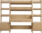 Modway Bixby 3-Piece Home Office Desk and Bookshelf Display Case in Oak