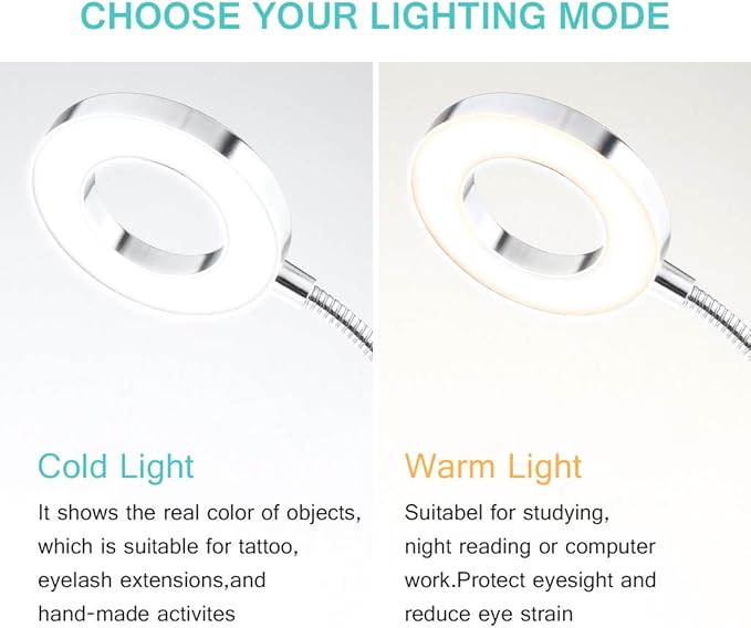 JimKing Ring Light, Tattoo Light Desk Lamp, LED Book Light with Clip, USB Bed Lamp for Live Show, Reading, Tattoo, Make Up, Manicure