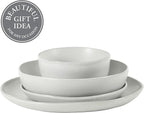 Gibson Elite Menlo Park 16-Piece Pottery Clay Stoneware Dinnerware Set – White Reactive Glaze, Embossed Plates and Bowls W/Pasta Bowl, Service for 4 – Microwave & Dishwasher Safe