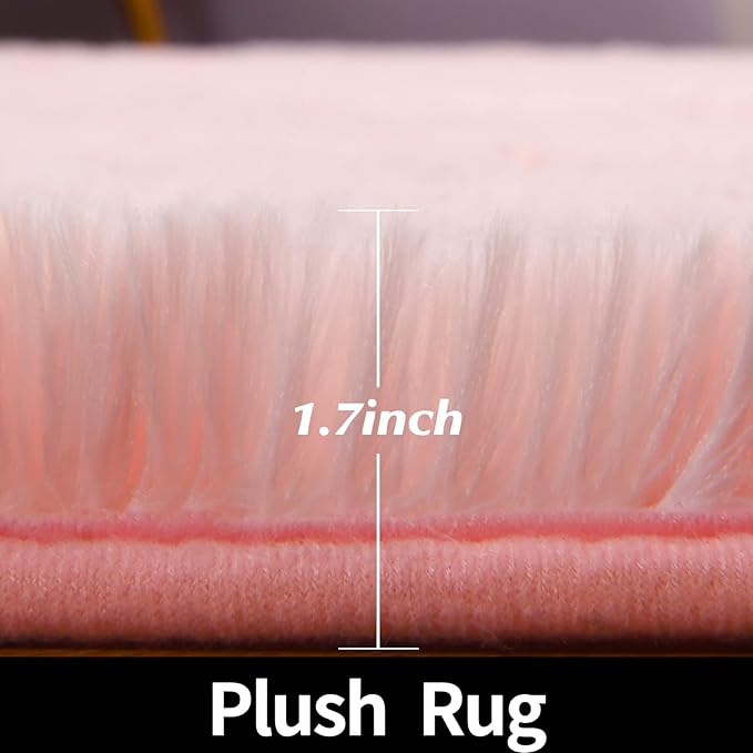 Pink Round Rug for Bedroom, Super Fluffy Circle Rugs for Baby Nursery, 5'X5' Feet Furry Carpet for Children Kids Room, Cute Soft Shaggy Rug for Girls Home Decor, Fuzzy Plush Carpets for Dorm