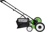 16-Inch Manual Reel Lawn Mower 9 Adjustable Heights 4-Wheel Push Mower for Large Lawns No Gas/Charge, Lightweight & Quiet Grass Cutter