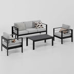 Wisteria Lane Aluminum Outdoor Patio Furniture Set, 4 Pcs Modern Outdoor Conversation Set Sectional Sofa with Upgrade Cushion and Coffee Table for Balcony,Black Frame and Grey Cushion