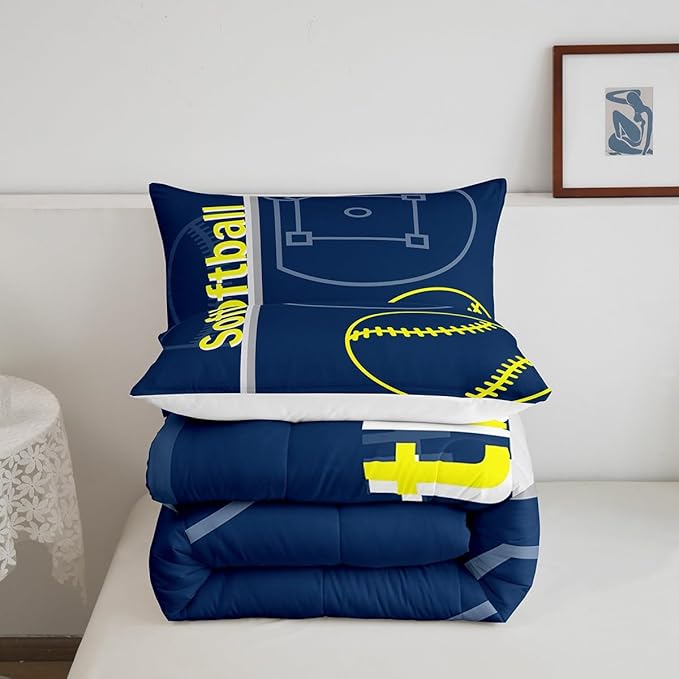 Feelyou Kids Softball Comforter Set Twin Size Sports Game Bedding Set for Boys Girls Teens Bedroom Decor Baseball Comforter Women Men Softball Gaming Duvet Set with 1 Pillow Case