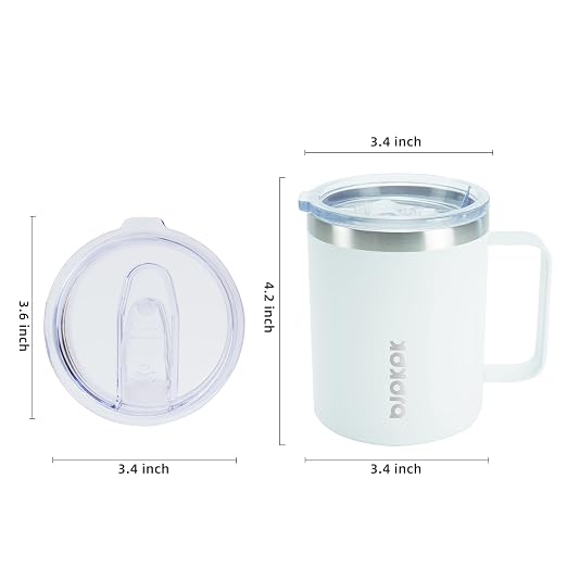 BJPKPK 2PCS Insulated Coffee Mug with Lid, 14oz Stainless Steel Tumbler | Travel Coffee Mug with Handle, Vacuum Insulated Tumbler Cup for Camping, Office, Home, BPA Free Lid, Hot & Cold