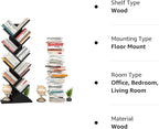 Topfurny Tree Bookshelf, 9-Tier Shelf Rustic Brown Bookcase, Retro Wood Storage Rack for CDs/Movies/Books, Anti-Fall Utility Organizer Shelves for Living Room, Bedroom, Home Office, Black