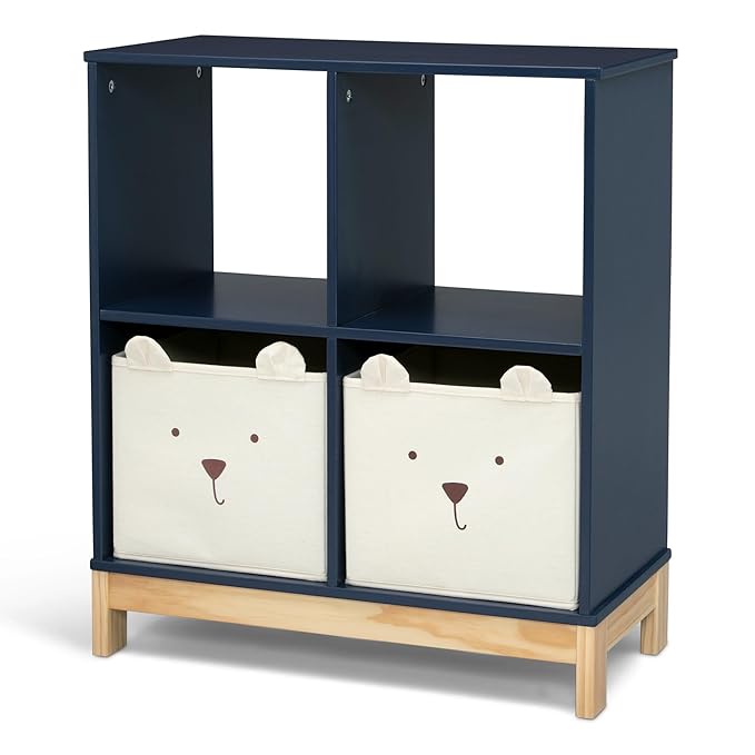 Delta Children babyGap Oxford 6-in-1 Convertible Crib + Brannan Bear Bookcase with Bins + Brannan Bear Wall Shelf with 4 Hooks, Navy/Natural (Bundle)
