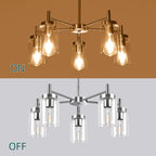 5 Lights Brushed Nickel Modern Farmhouse Chandelier for Dining Room with Glass Shade, Pre-Wired Height Adjustable Pendant Ceiling Lighting Fixture for Dining Living Room Bedroom Kitchen Foyer