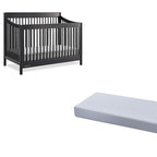 Delta Children Brooks 6-in-1 Convertible Crib, Midnight Grey + Simmons Kids Quiet Nights Breathable Crib Mattress with Removable/Machine Washable Cover (Bundle)