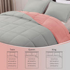 Basic Beyond King Size Comforter Set - Fluffy King Bed Comforter Set for All Seasons - Reversible Pink and Grey Comforter Set King - 3 Pieces (1 Comforter + 2 Pillow Shams)