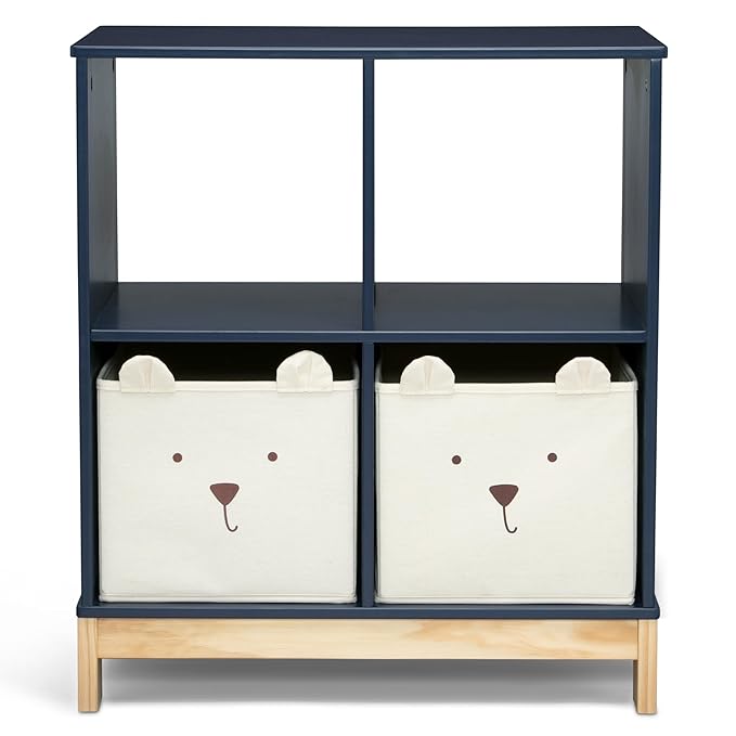 Delta Children babyGap Oxford 6-in-1 Convertible Crib + Brannan Bear Bookcase with Bins + Brannan Bear Wall Shelf with 4 Hooks, Navy/Natural (Bundle)
