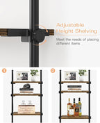 ALLZONE Adjustable Tall Narrow Bookshelf for Bedroom,4-Tier Ladder Bookshelf for Small Spaces,Tension Mount Small Book Shelf and Tall Bookcases, 64 to 113Inch Height Skinny Bookshelf with Open Storage