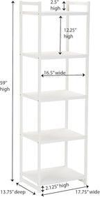 Household Essentials Jamestown Narrow 5 Shelf Open Storage Bookshelf Scandinavian White and White Metal