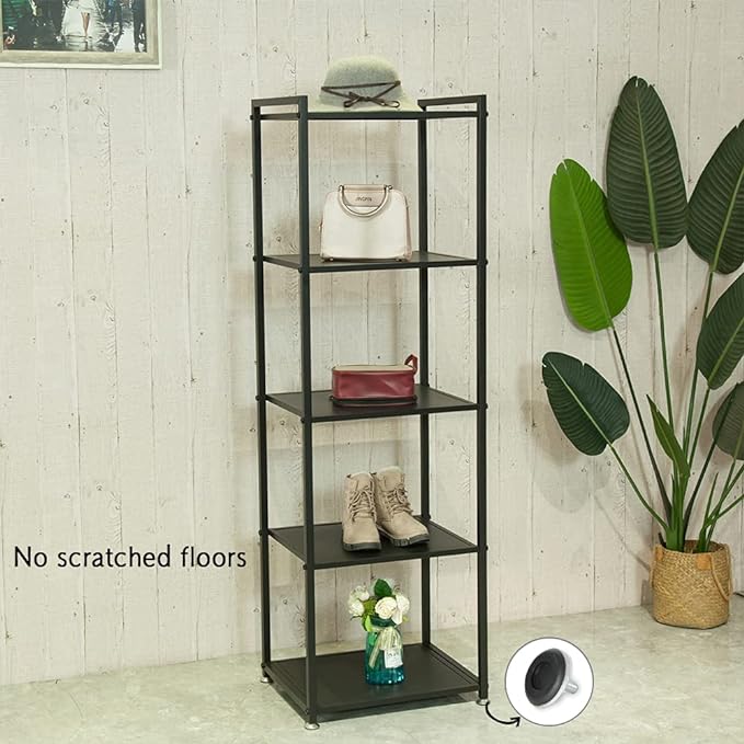 Display Shelf, 5-Tier Shelf Stand, Black Metal Thin Narrow Tall Large Corner Shelf Bookshelf Freestanding for Bedroom Shop Commercial Retail Storage(19.7x15.7x63)…