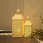 NEEDOMO 2Pack Outdoor Lantern, 16" Large White Candle Lanterns Decorative Indoor, Metal Frame with Glass, Vintage Farmhouse Lantern Decor for Front Porch, Garden, Patio, Pathway, Balcony,Yard