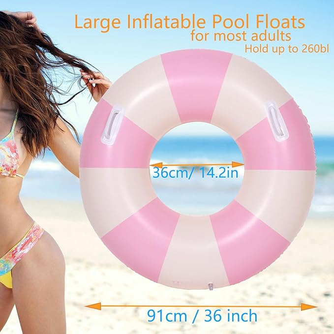 2PCS Large Swimming Pool Tubes Inflatable Pool Floats for Adult Swim Ring Floaties Inflatable Swimming Pool Raft Summer Beach Lounger Float Party Supplies
