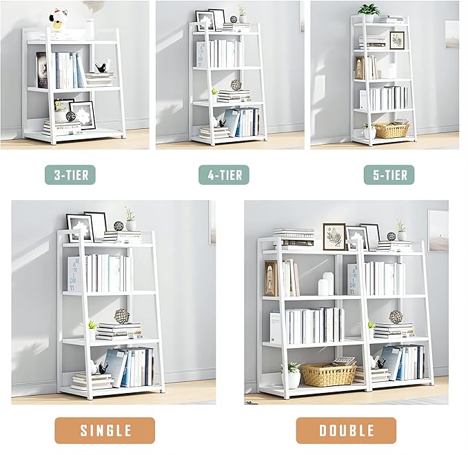 IOTXY 4 Tier Open Bookshelf - Steel and Wood Display Stand, 50CM Width Floor-Standing Bookcase, White