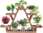 Ufine Wood Plant Stand Triangular Plant Shelf Multi Tier Flower Display Holder Storage Rack 6 Pots for Indoor Outdoor Living Room Balcony Patio