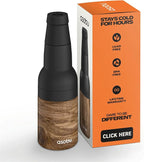 Asobu Frosty Beer Holder 2 Go Vacuum Insulated Double Walled Stainless Steel Beer Can and Bottle Cooler with Beer Opener, Bpa Free, Fits Standard 12oz Bottles, Gift for Beer Lovers (Natural Wood)