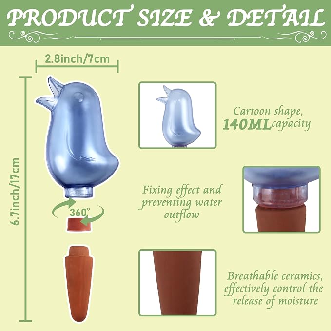 4 Pack Self Watering Spikes, Indoor Plant Watering Globes, Bird Shape Automatic Irrigation Spikes,Plant Watering Devices（Blue）
