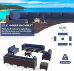 Kullavik 14PCS Outdoor Patio Furniture Set PE Wicker Rattan Sectional Sofa Patio Conversation Sets,Navy blue