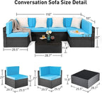 Pamapic 8 Pieces Patio Conversation Sets with fire Pit, Patio Furniture Sectional Sofa with Gas Fire Pit Table(Black Wicker,Blue Cushions)