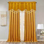 Warm Gold Autumn Tassel Velvet Valances Curtains 52x18 Inch 2 Panels | Rod Pocket Scalloped Tier Curtains, Light Dimming Privacy Protect Window Drapes for Cafe, Holiday Fall Decor