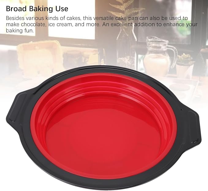 Cake Baking Pan, Silicone Cake Pan Foldable Press Type Quick Release Round Baking Pan for Layer Cake Cheese Cake Chiffon Cake (Red)