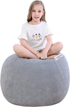 Stuffed Animal Storage Bean Bag Chair Cover (No Filler) for Kids and Adults.Soft Premium Corduroy Stuffable Beanbags for Organizing Children Plush Toys or Memory Foam Small 100L (Grey)
