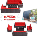 Kullavik 12PCS Outdoor Patio Furniture Set PE Wicker Rattan Sectional Sofa Patio Conversation Sets,Red