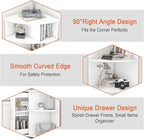 Corner Shelf 6-Tier Corner Bookcase with Drawer, Tall Corner Bookshelf Freestanding White Corner Cabinet Corner Shelves Stand for Wall Corner, Living Room, Home Office, Bedroom, Display Shelf