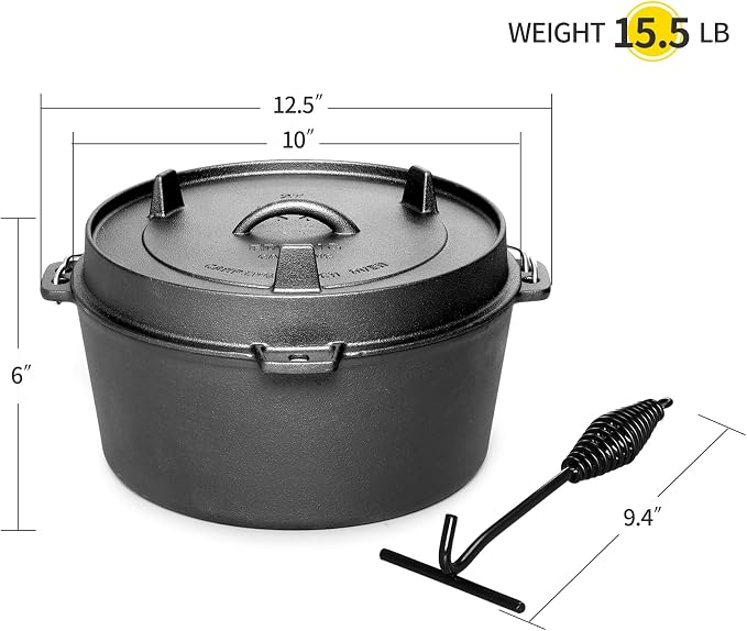 EDGING CASTING Pre-Seasoned Cast Iron Camping Dutch Ovens, Outdoor Camping Dutch Oven Pot with Lid Tripod, 6 Quart