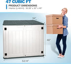 47 Cu ft Outdoor Storage Shed, Resin Outdoor Storage Box for Patio Yard Weatherproof Outdoor Storage Cabinet for Tools Pool Supplies - Lockable Deck Boxes Outdoor Waterproof(Creamy White)