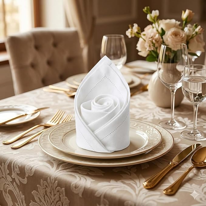 Urban Villa Cloth Napkins White Dinner 100% Cotton 18x18 Inches (Set of 6)
